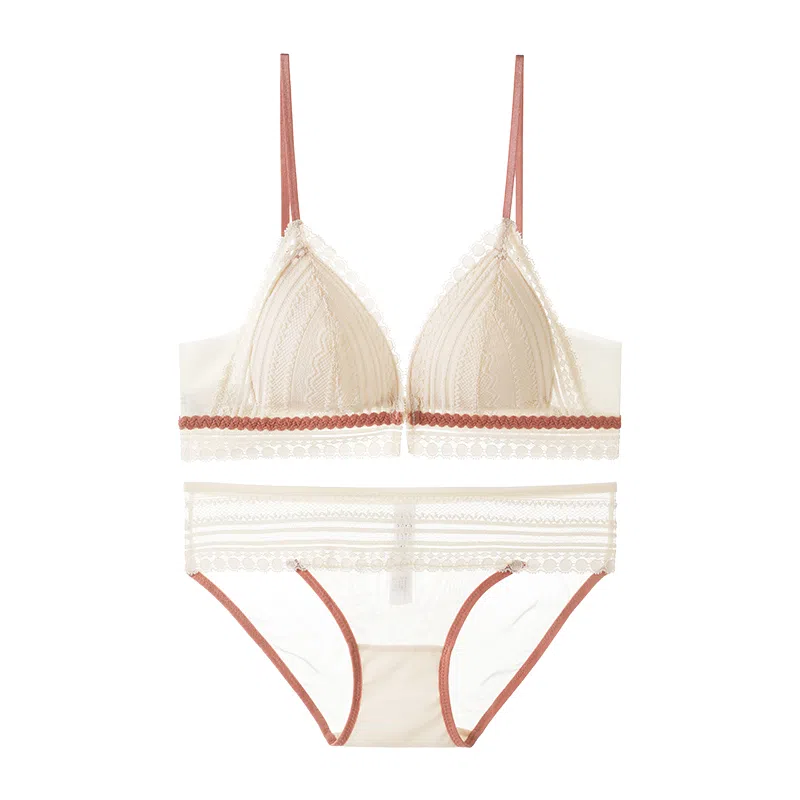 内在密码 前扣美背女士低胸薄款小胸专属性感纯欲蕾丝法式三角杯内衣裤套装 女款