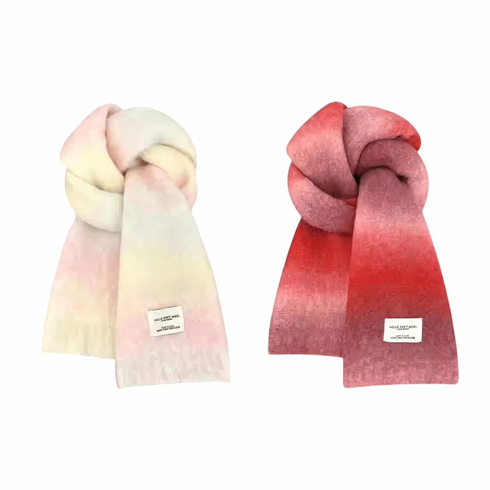 心水好物 韩系秋冬针织渐变色软糯亲肤保暖防寒 羊毛混纺 绒线围巾 男女同款情侣款