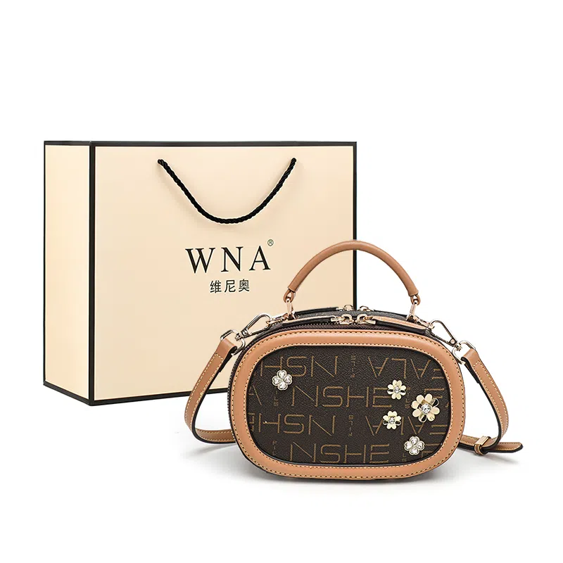 维尼奥 高级感复古洋气简约百搭时尚大气印花通勤 合成革 单肩斜挎手提包 常规 女款 棕色/米白色/咖啡色