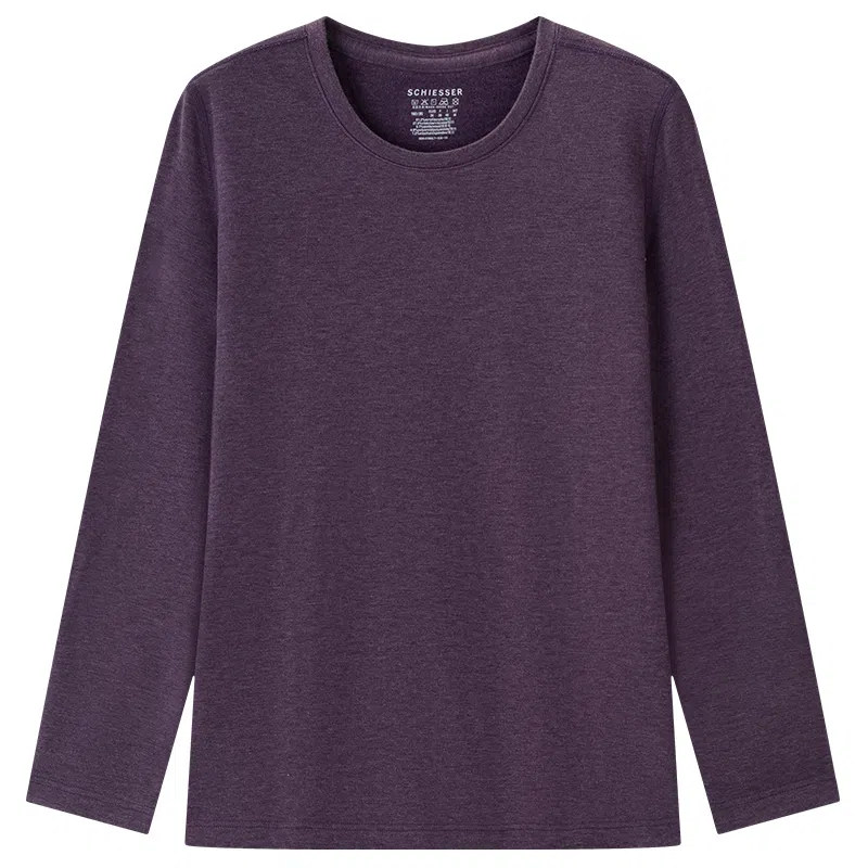 舒雅 圆领长袖纯色舒适透气保暖上装 女款