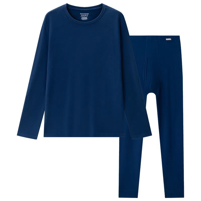 舒雅 羊毛圆领无痕纯色保暖套装 男款