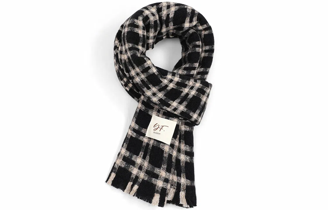 优幽兰 经典款格子针织加厚防风防寒保暖护脖子高级感韩系 绒线围巾 男女同款情侣款