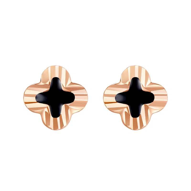 【可刻字写贺卡】 中国珠宝 四叶草 时刻为你守护她 爱要始于行动 浪漫轻奢 百搭精致日常通勤显气质 玛瑙 耳钉 女款