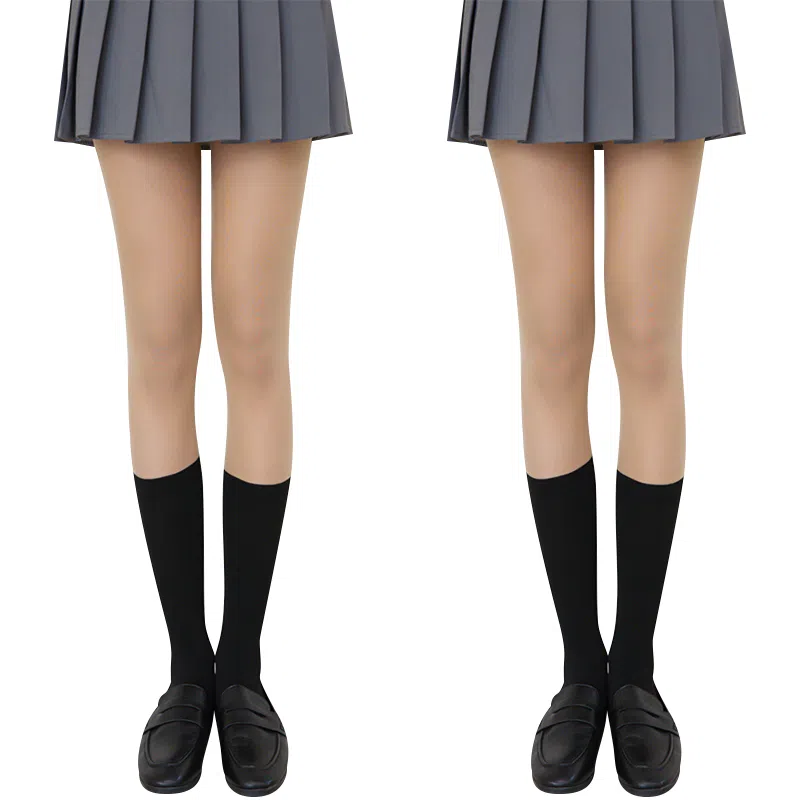 二三二三 黑丝拼接薄款黑色光腿神器防勾丝小腿过膝假两件连裤袜丝袜 女款 组合装