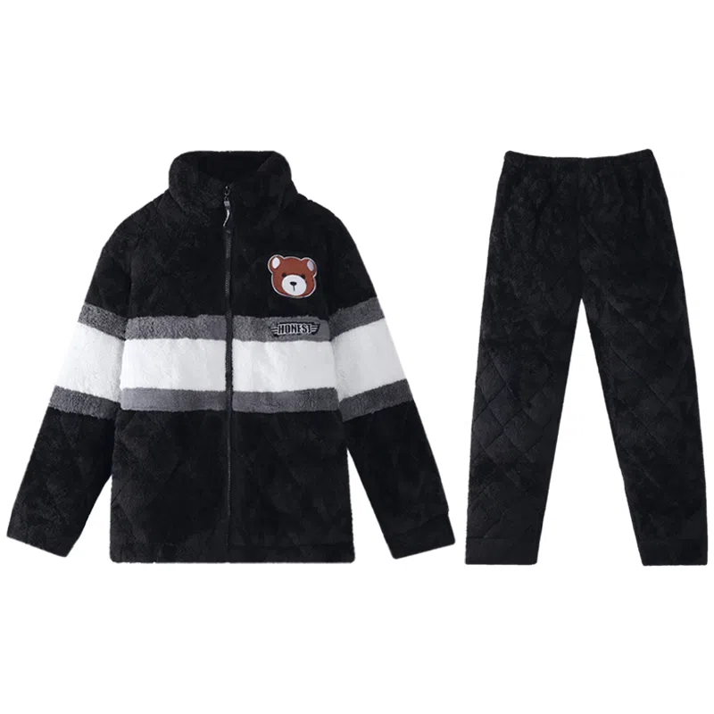 兰缪 三层加厚保暖青年舒适亲肤睡衣套装 男款 图片色