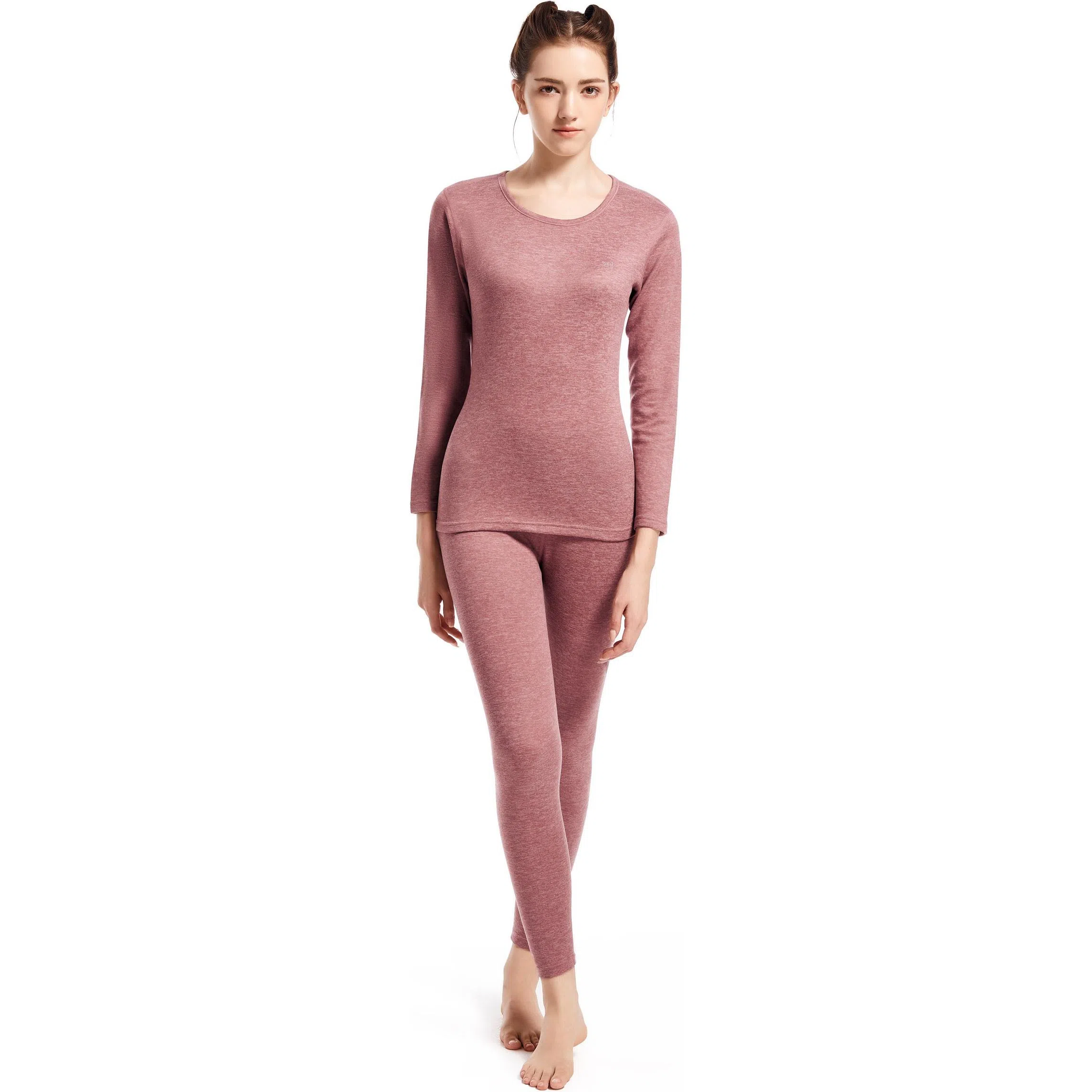 莫代尔 防寒纯色简约舒适打底保暖套装 女款 红咖