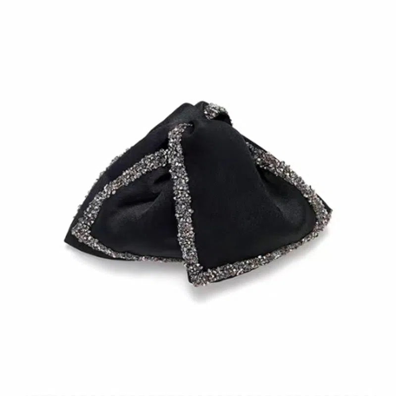 零界 缎面哑光闪钻边鲨鱼夹法式优雅精致轻奢日常通勤约会发饰 涤纶 发夹 男女同款情侣款