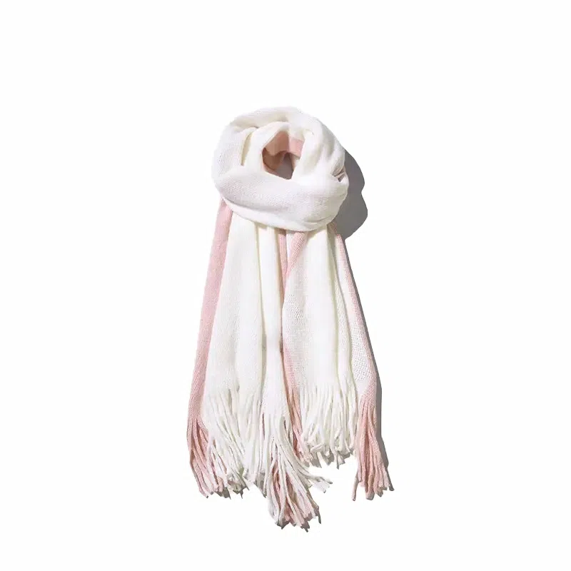 千桐 秋冬必备 双色拼接加厚加长时尚学生流苏保暖 绒线围巾  男女同款情侣款