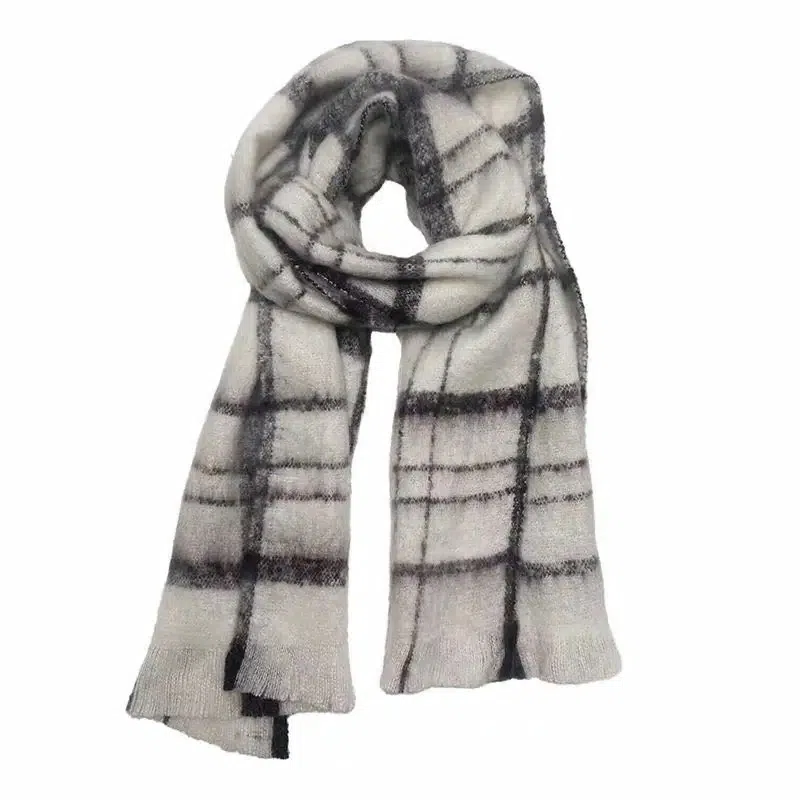 千桐 大格子简约时尚加厚保暖高级日杂系 聚酯纤维 绒线围巾 男女同款情侣款