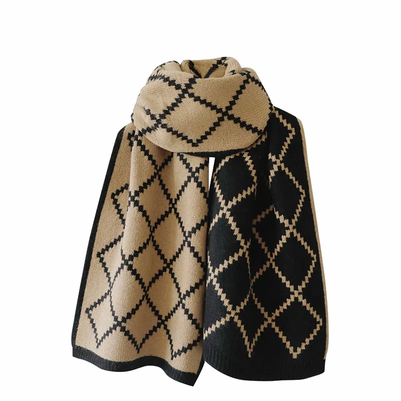 千桐 双面格纹多色简约大气 韩系百搭保暖防寒 绒线围巾 男女同款情侣款