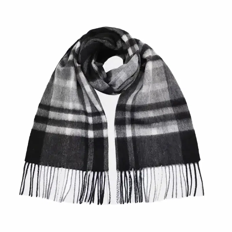 千桐 黑灰色系加厚长款冬季 保暖百搭高级感流苏 聚酯纤维 绒线围巾 男女同款情侣款