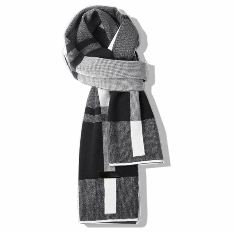 千桐 【秋冬必备】韩系加厚保暖防寒格子粗条纹拼接短款 绒线围巾 男女同款情侣款