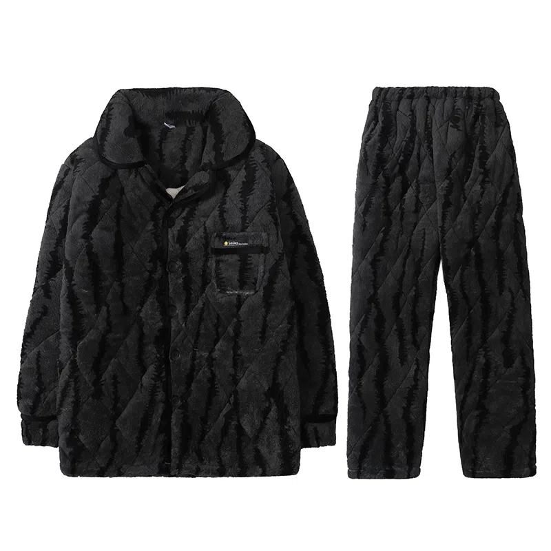 兰缪 三层夹棉袄保暖可外穿家居服长袖长裤睡衣套装 男款 礼袋装 图片色