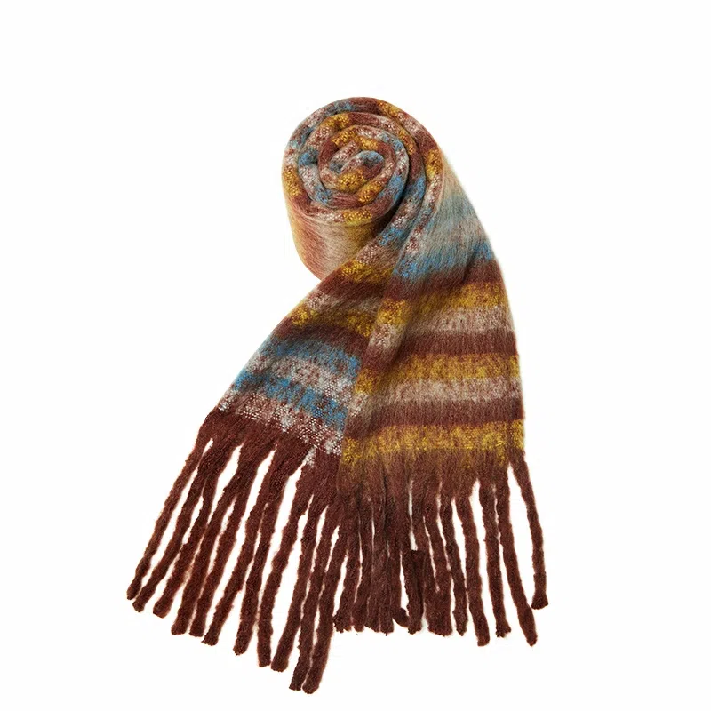 纳兰杜 韩版渐变色秋冬保暖加厚披肩高级感休闲学生潮流软糯感 聚酯纤维 绒线围巾 男女同款情侣款 浅灰色/绿色/咖色