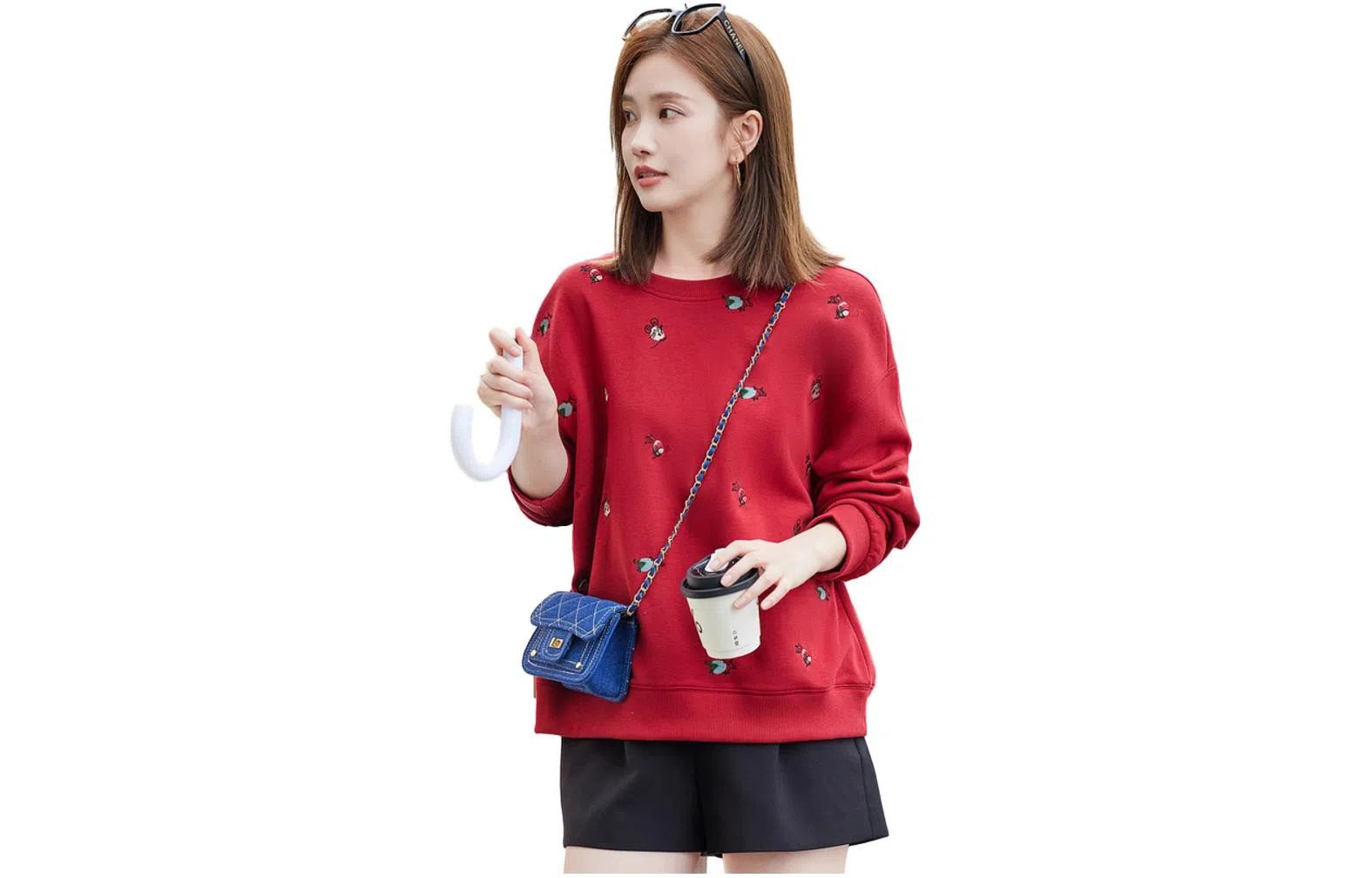 【dme】 动物图案绣花满印圆领落肩宽松卫衣 女款