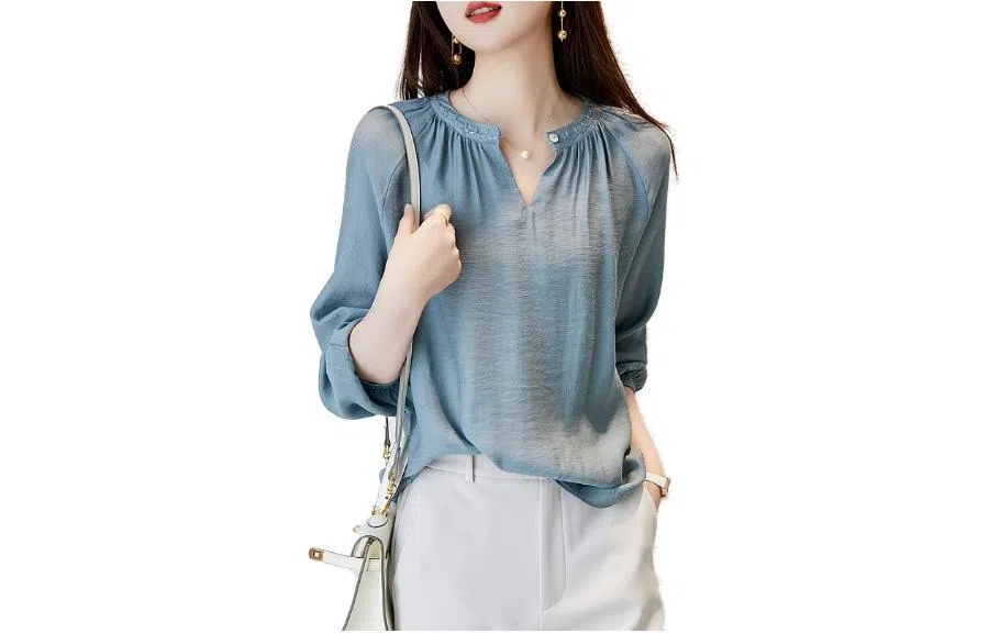 【dme】 立领泡泡袖刺绣长袖衬衫 女款