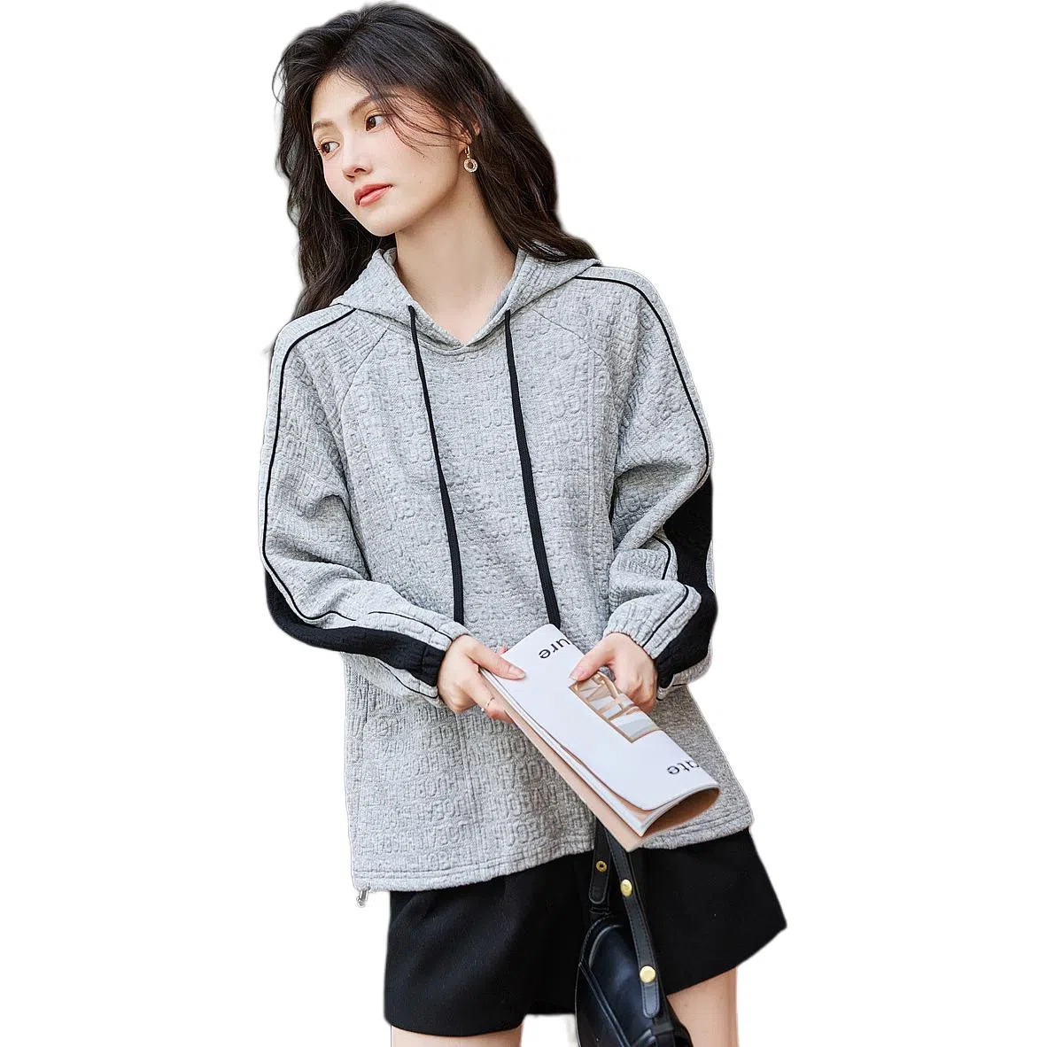 【dme】 宽松拼接休闲连帽卫衣 女款