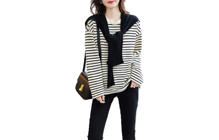 【dme】 条纹圆领落肩长袖卫衣 女款 米白