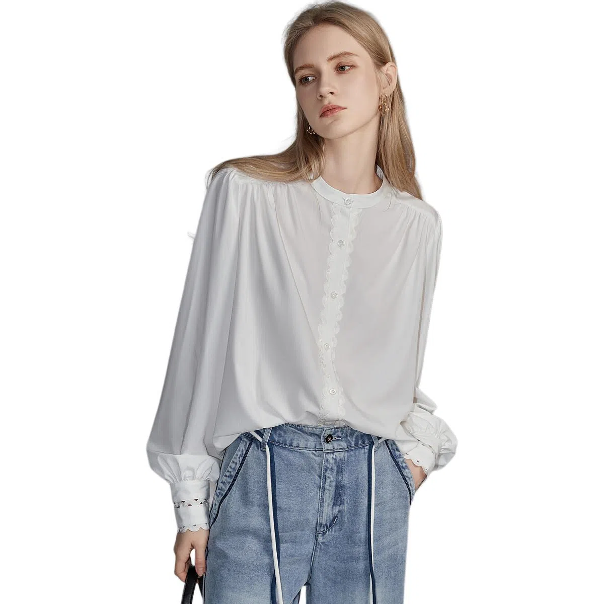 【dme】 纯色立领休闲长袖衬衫 女款 本白