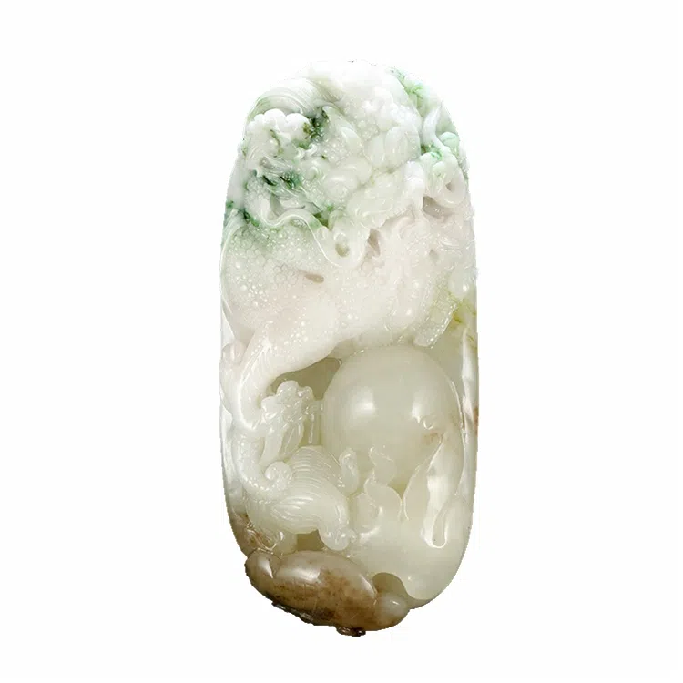 玉说 生肖龙把件 酱紫冰白绿白料龙行天下款 独山玉 玉石摆件雕件
