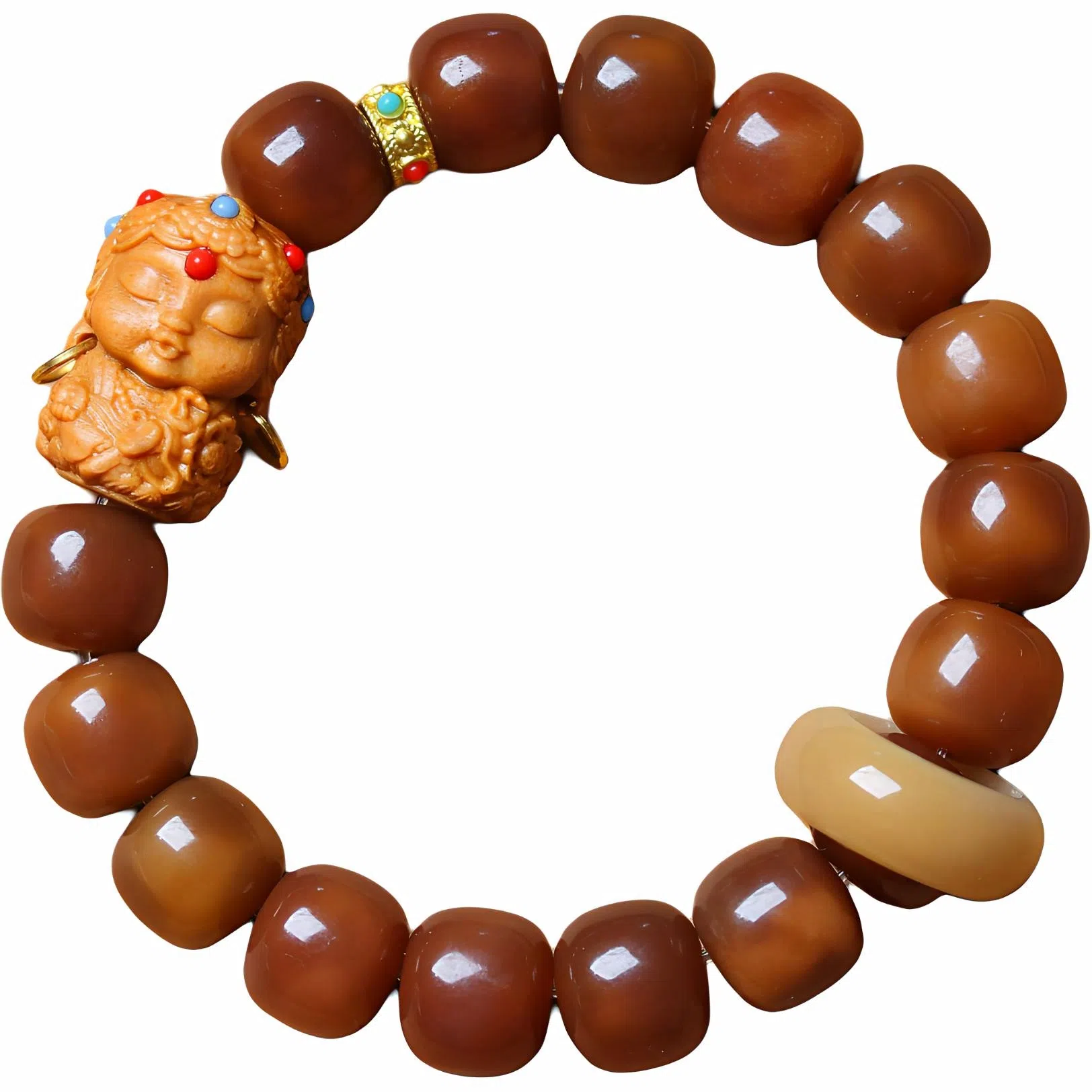 書卓 搭配古法金 念珠转运珠 五路财神民族风 招财纳福 国潮新中式 盘玩#好运 白玉菩提 手串 男女同款情侣款