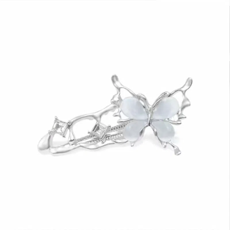 零界 蝴蝶液态金属边冰蓝清冷蓝调高级感轻奢优雅小众头饰 合金 发夹 女款