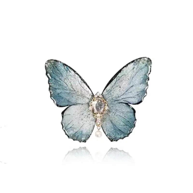 零界 蝴蝶渐变灰蓝 透明宫廷风 法式优雅气质森系发饰 树脂 发夹 女款