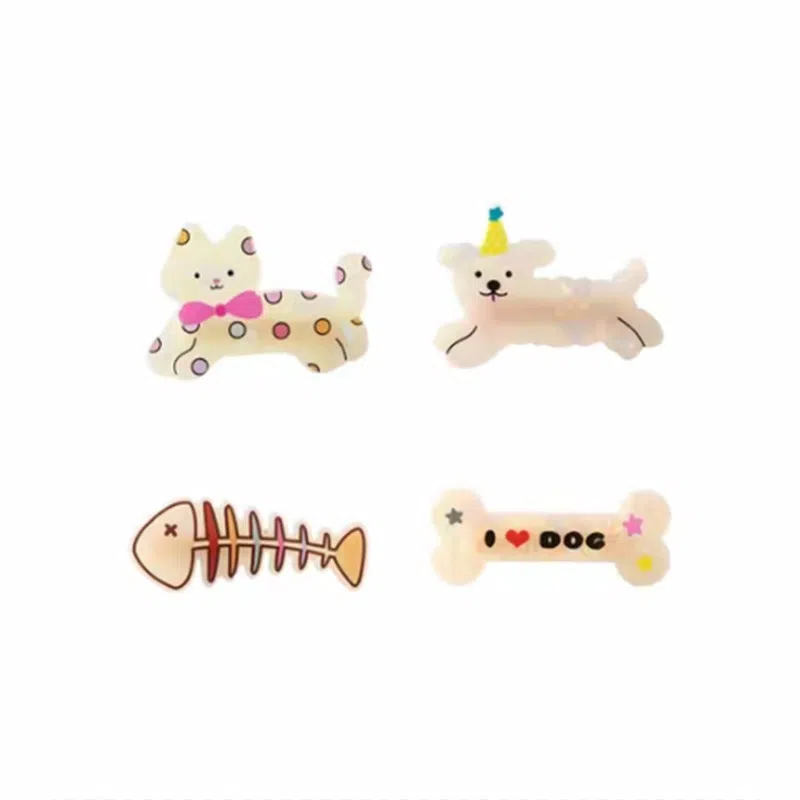 零界 猫猫狗狗骨头侧边可爱少女感卡通童趣百搭日常发饰 亚克力 发夹 女款