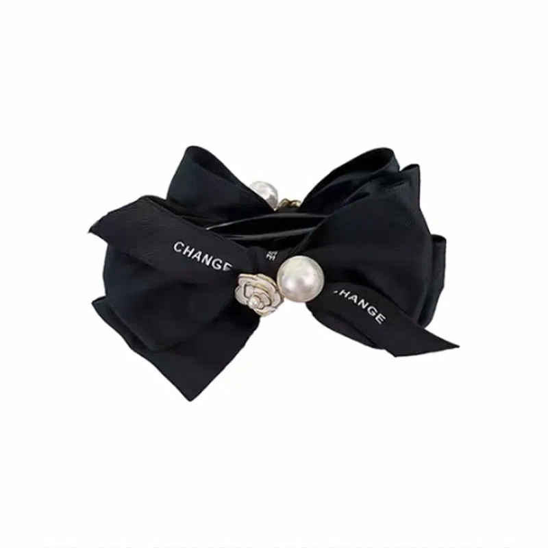 零界 蝴蝶结山茶花缎面亮黑 复古浪漫法式甜美发饰 亚克力 发夹 女款