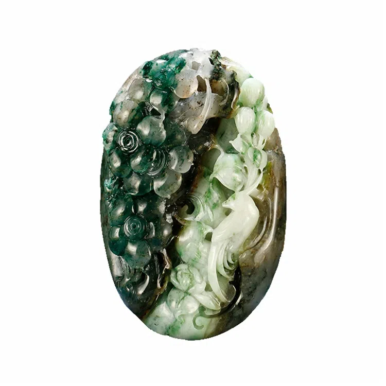 玉说  绶带鸟花朵天蓝绿白料 花前月下伉俪情深款 独山玉 玉石摆件雕件