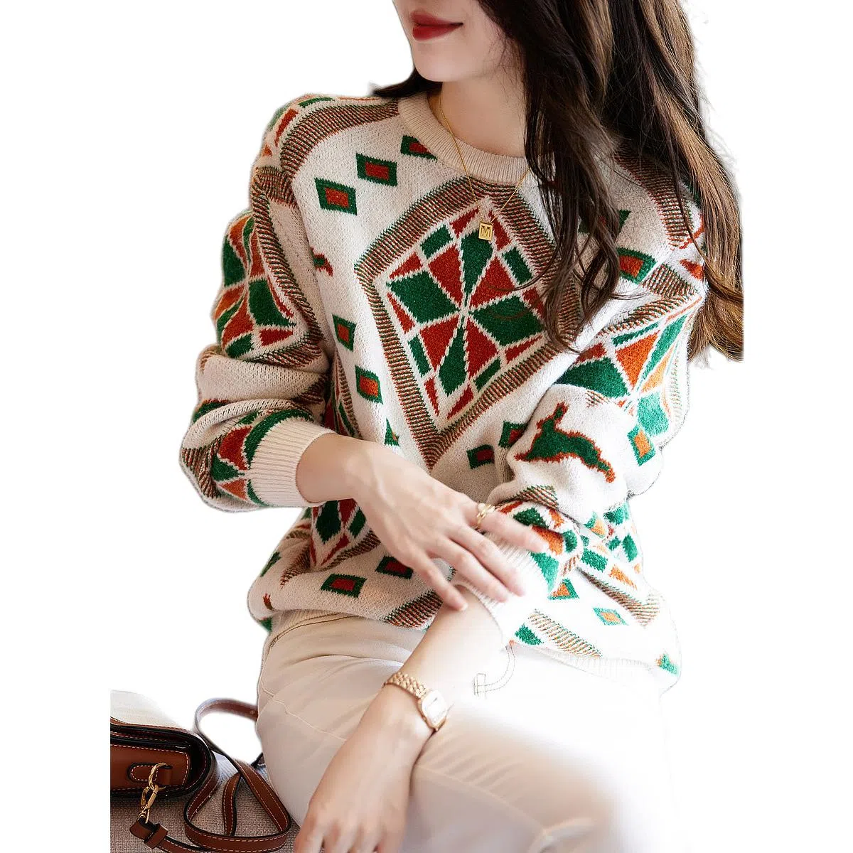 【dme】 圆领新款温暖风软糯长袖针织衫 女款 米白花色