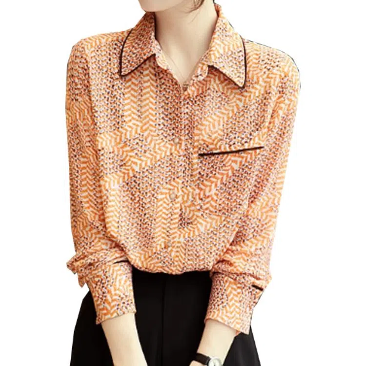 【dme】 雪纺衫碎花印花衬衣长袖衬衫 女款 秋叶黄