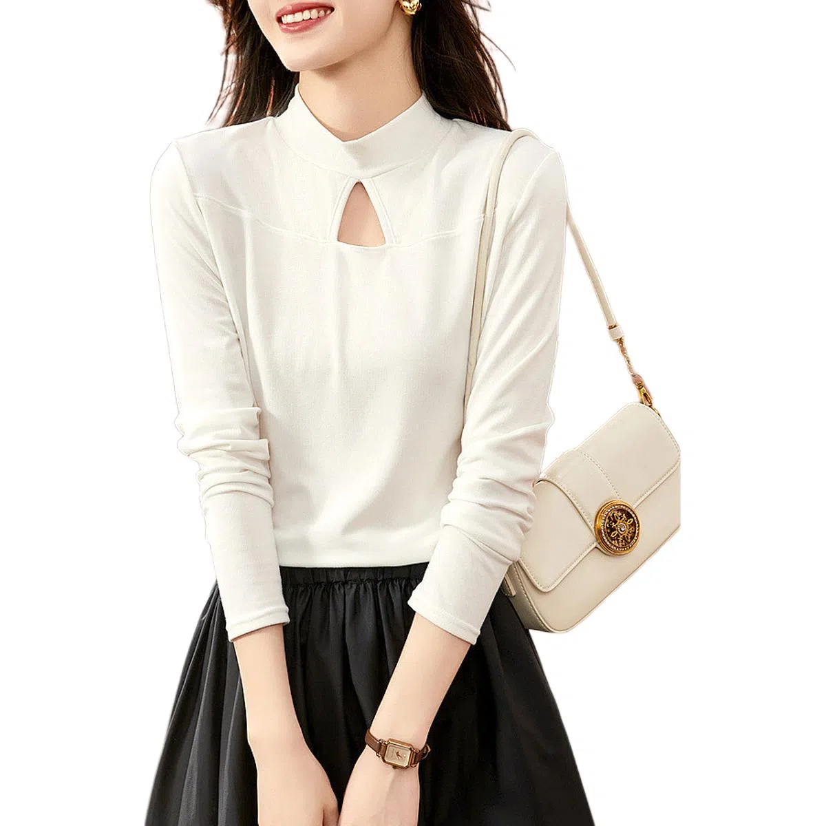 【dme】 休闲纯色修身半高领长袖针织衫 女款