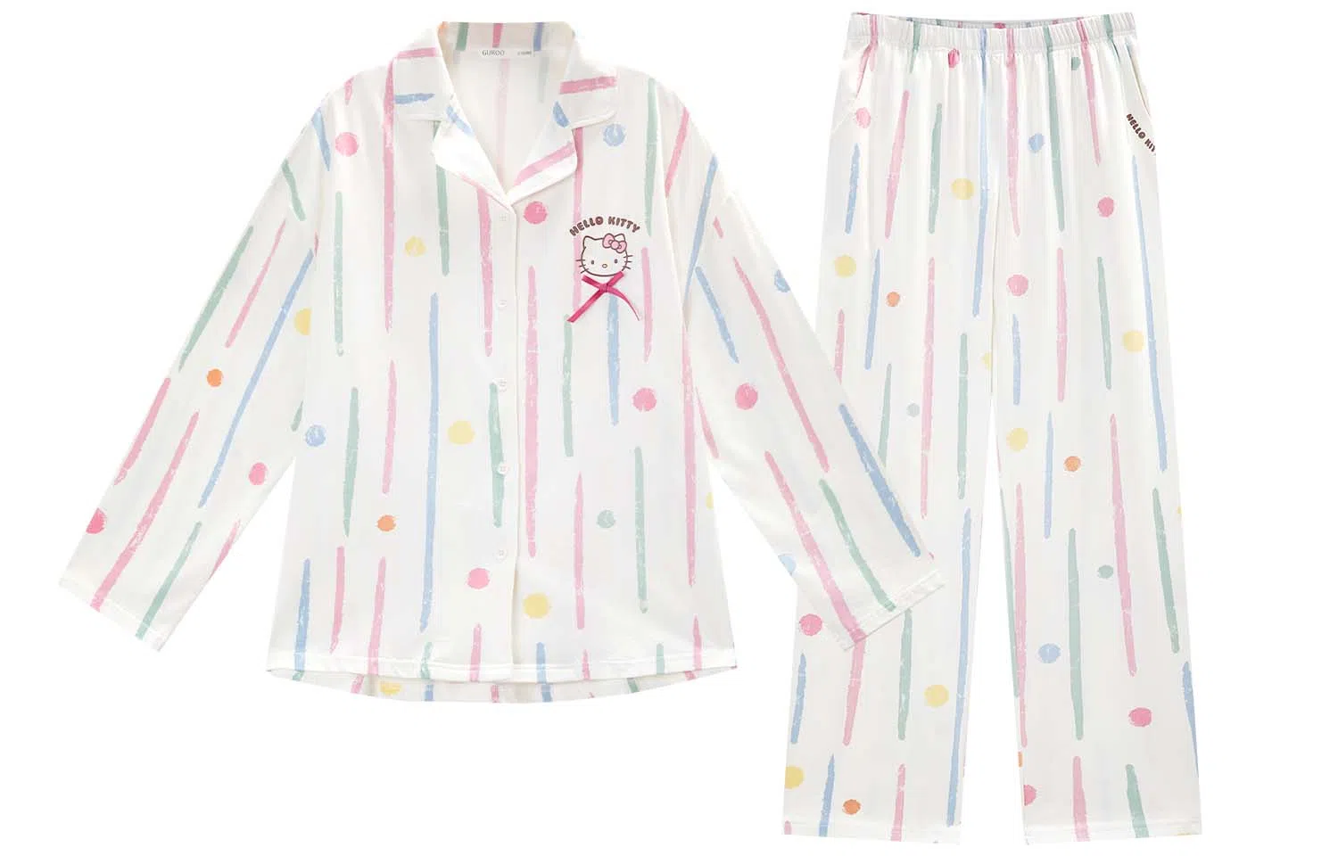 GUKOO x Sanrio Hello Kitty Striped Pajama Set Milk White