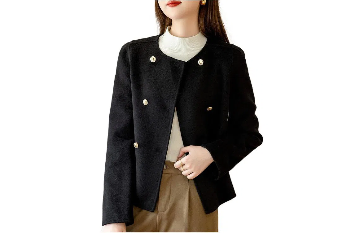 【dme】 纯色双排扣圆领夹克外套 女款