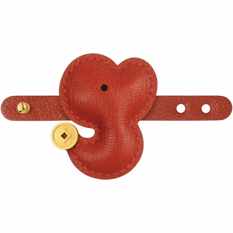 后鸟 【有蛇有得 】包包挂饰品配饰吊饰新中式可爱呆萌复古真皮小众本命年原创简约单优雅创意手工红色棕色 羊皮 挂件 男女同款情侣款