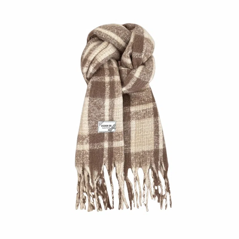 心水好物 韩系保暖针织加大加厚百搭格纹流苏 绒线围巾 男女同款情侣款