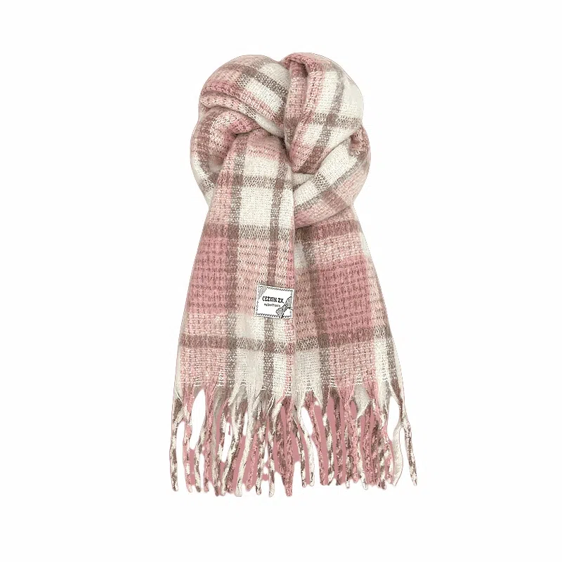 心水好物 韩系保暖针织加大加厚百搭格纹流苏 绒线围巾 男女同款情侣款