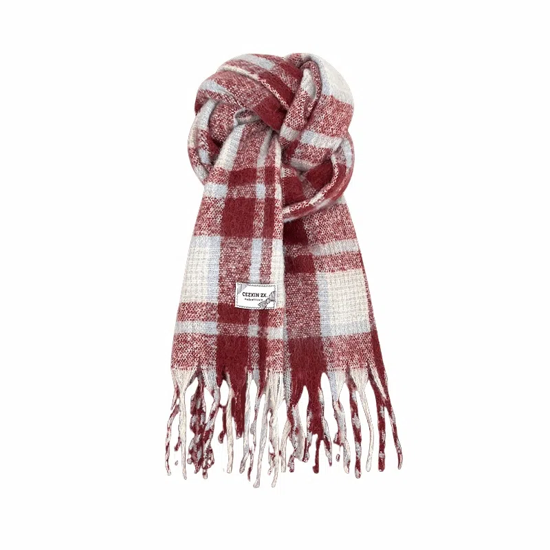 心水好物 韩系保暖针织加大加厚百搭格纹流苏 绒线围巾 男女同款情侣款