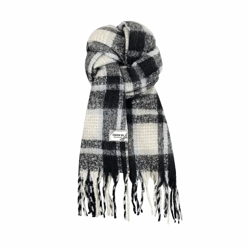 心水好物 韩系保暖针织加大加厚百搭格纹流苏 绒线围巾 男女同款情侣款