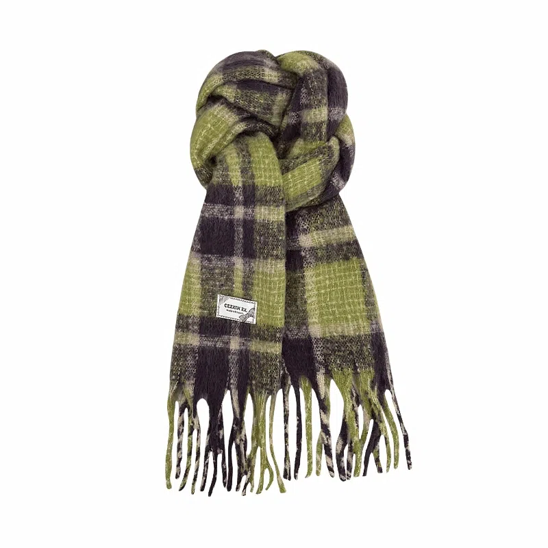 心水好物 韩系保暖针织加大加厚百搭格纹流苏 绒线围巾 男女同款情侣款