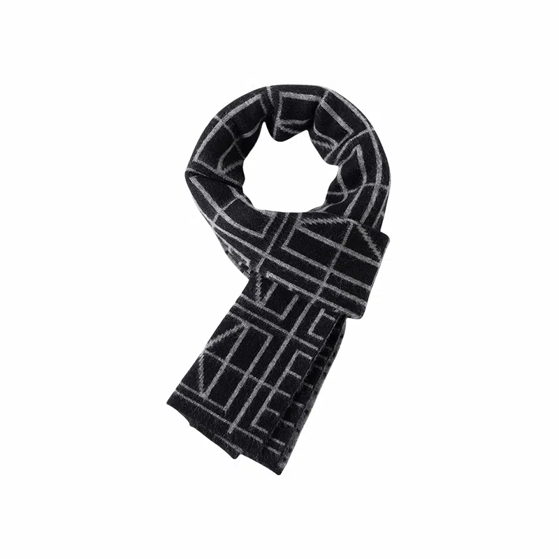 梦特娇 秋冬字母加绒加厚  保暖高级百搭 羊绒 绒线围巾 男女同款情侣款