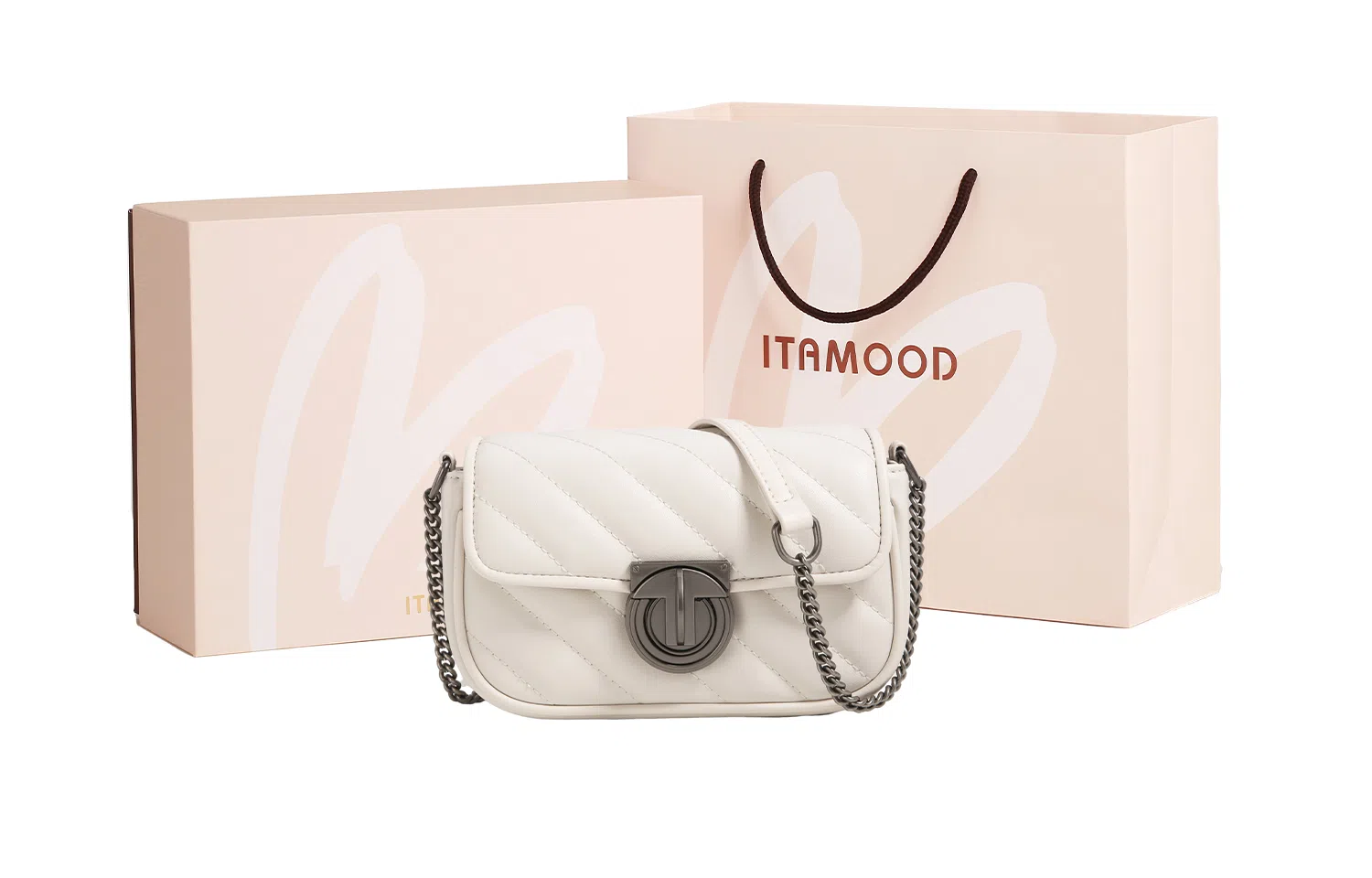 妙迪 小众高级质感时尚 牛皮 腋下包链条包单肩包斜挎包 女款 米白色