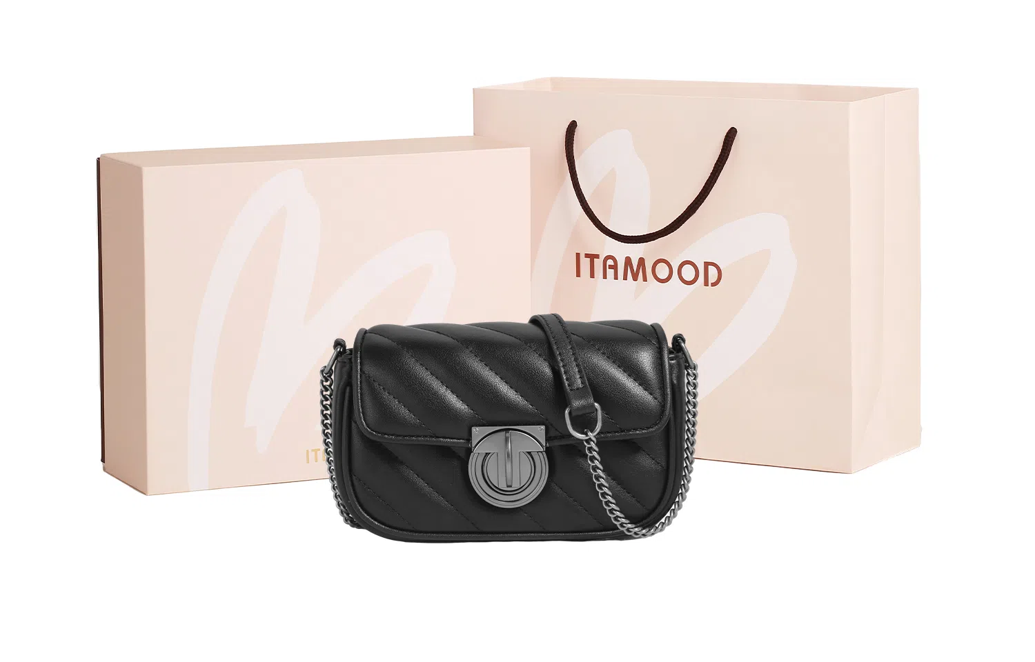 妙迪 小众高级质感时尚 牛皮 腋下包链条包单肩包斜挎包 女款 米白色