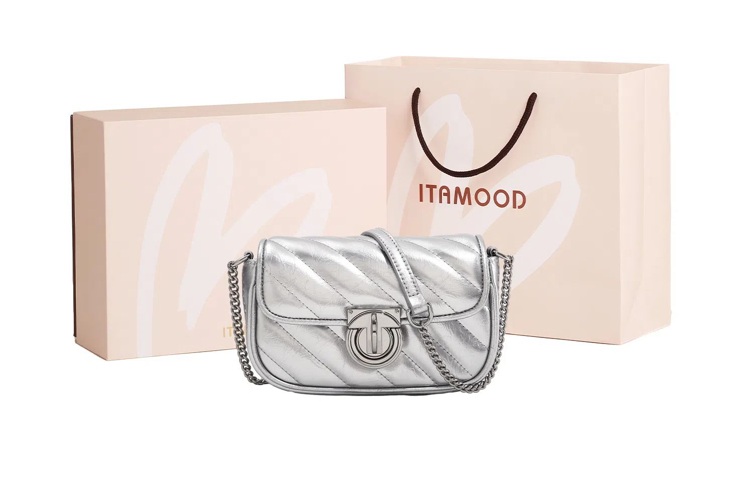 妙迪 小众高级质感时尚 牛皮 腋下包链条包单肩包斜挎包 女款 米白色