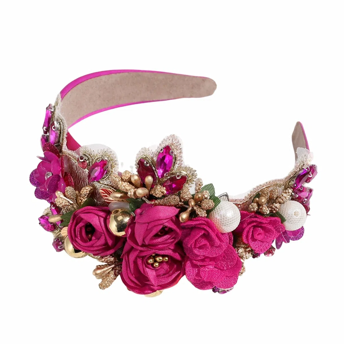 彤彤兔 欧美巴洛克重工水钻珍珠宽边高颅顶优雅轻奢头箍高定花朵 涤纶 发箍 女款