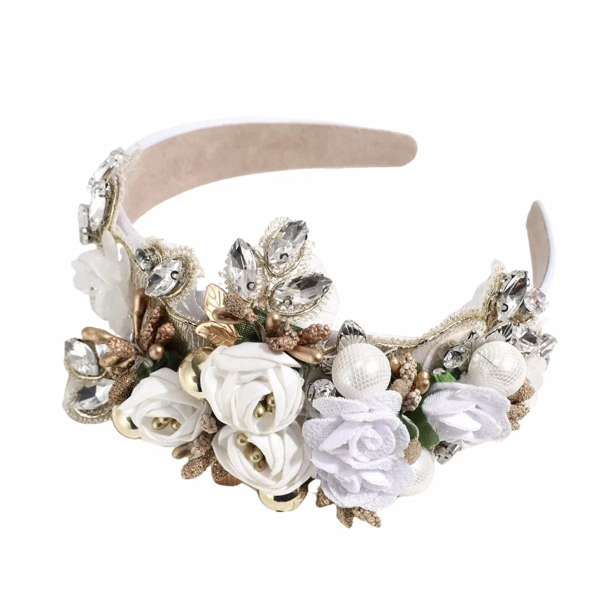 彤彤兔 欧美巴洛克重工水钻珍珠宽边高颅顶优雅轻奢头箍高定花朵 涤纶 发箍 女款