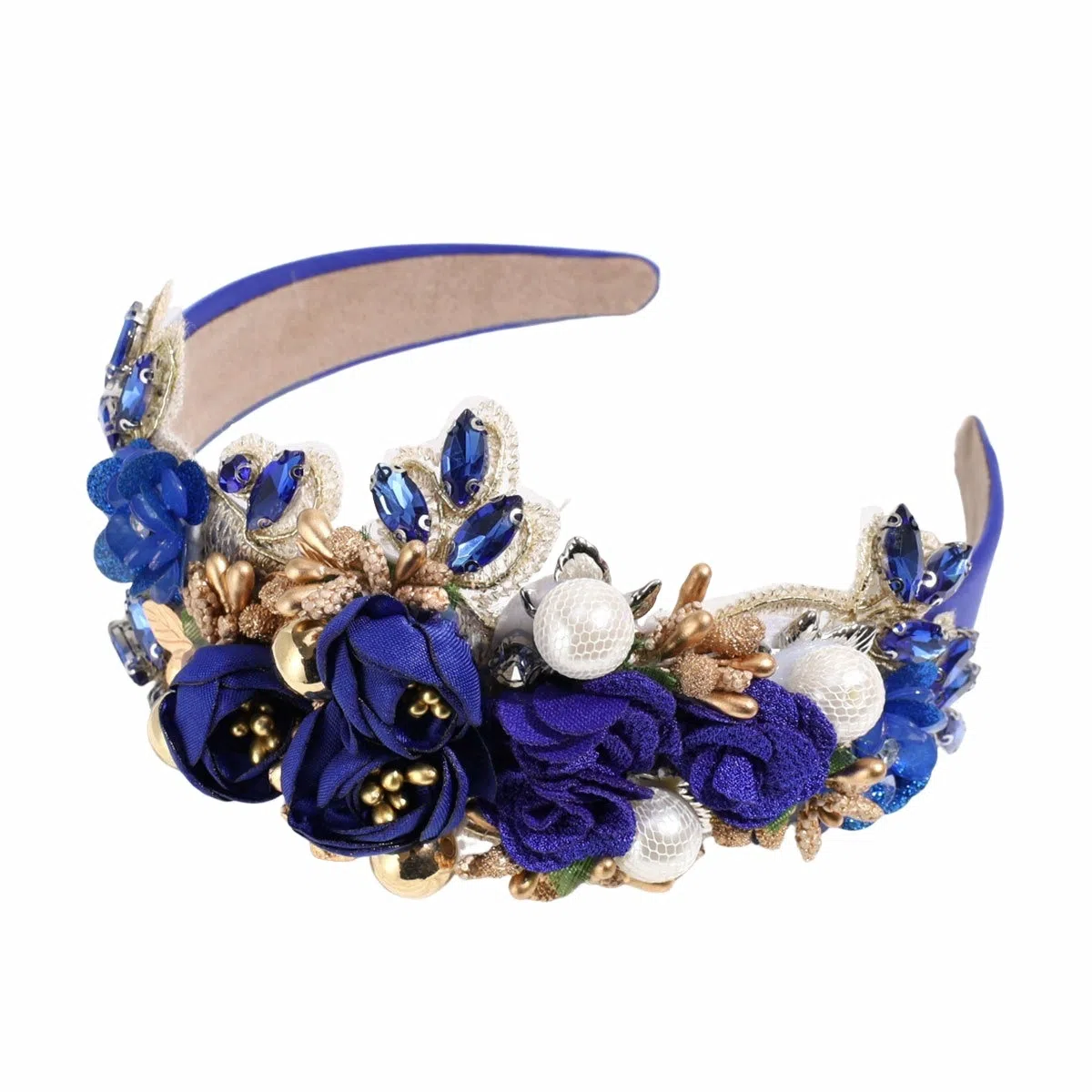 彤彤兔 欧美巴洛克重工水钻珍珠宽边高颅顶优雅轻奢头箍高定花朵 涤纶 发箍 女款