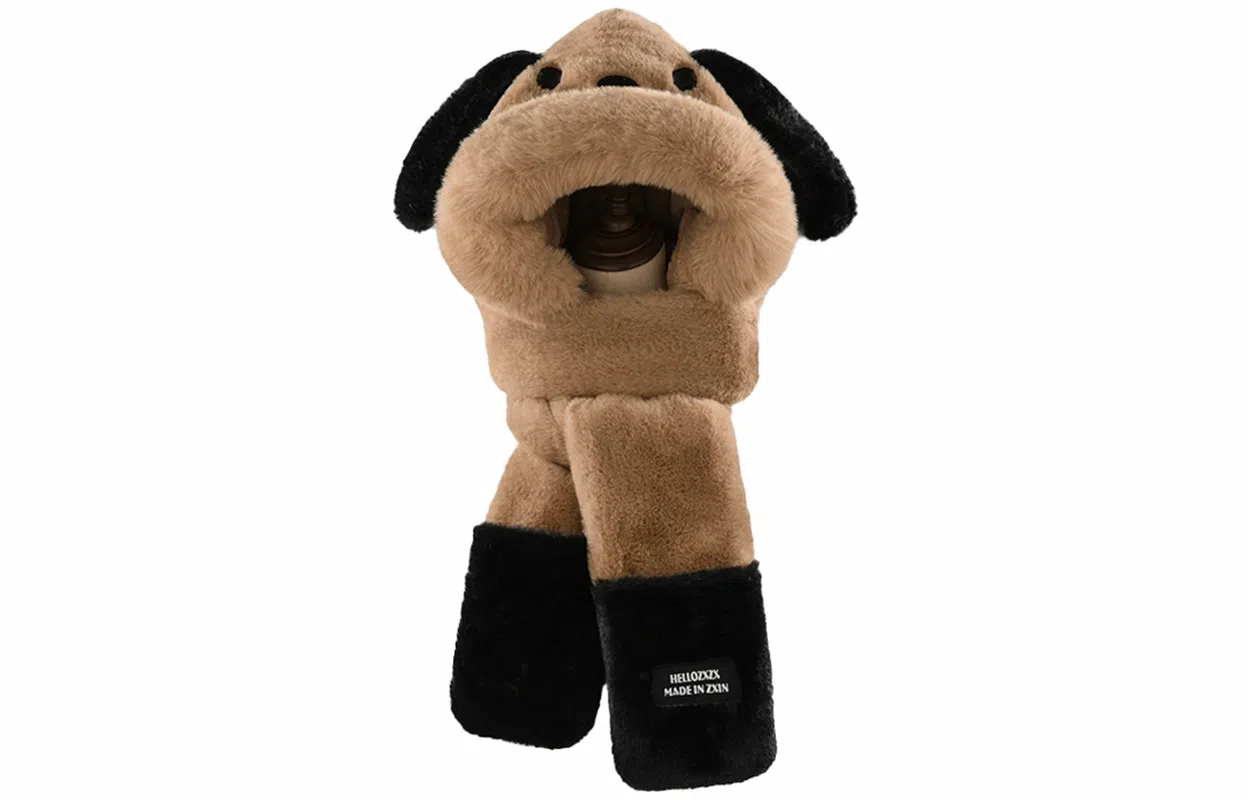 优幽兰 时尚百搭设计感帽子围巾手套一体女韩版可爱冬季防风毛绒围脖连帽加厚护耳骑行保暖三件套东北防寒 聚酯纤维 绒线帽 女款