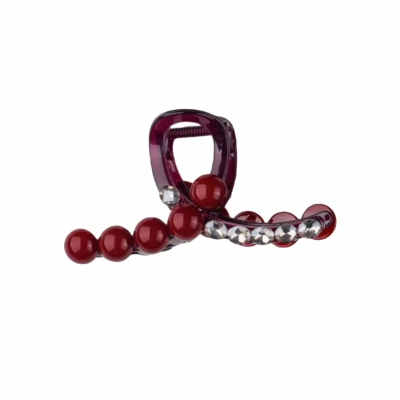 丹琴 本命年红色抓夹红豆珠珠高级感后脑勺盘发卡夹子鲨鱼夹发饰 亚克力 发夹 女款